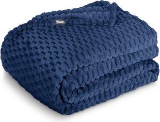 Bare Home Waffle Microplush Fleece Throw Blanket in Dark Blue at Nordstrom