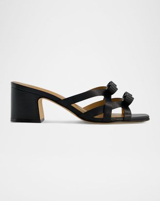 Bernardo Burgo Leather Bows Slide Sandals