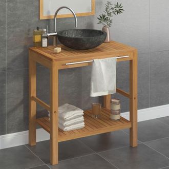 vidaXL Mueble Tocador Madera Teca Maciza Con Lavabo De M&aacute;rmol Negro Vidaxl
