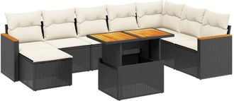 vidaXL Set De Sof&aacute;s De Jard&iacute;n 8 Piezas Y Cojines Rat&aacute;n Sint&eacute;tico Negro Vidaxl