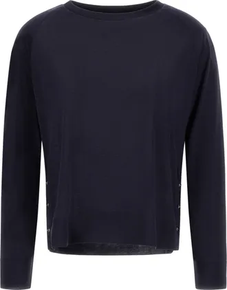 Herno Cropped Blue Sweater With Snap Button Details