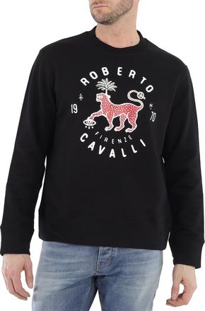 Roberto Cavalli Black Cotton Jersey Lucky Leopard Print Sweatshirt, Size X-Small