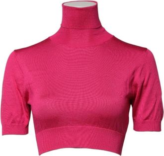 Dolce & Gabbana Roze Zijden Gebreide Turtleneck Top - Dames - Coltruien - Roze - S - Truien & Vesten