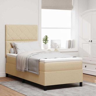 vidaXL Cama Tipo Box Spring Con Tiras Led Crema 100 X 200 Cm Tela Vidaxl