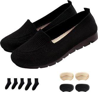 Generic Womens Orthopedic Knit Comfort Loafers-Slip-Resistant Walking Shoes with Arch Support (Black,10.5)