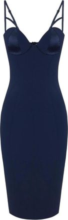 Elisabetta Franchi Kleedjes, Dames, Blauw, XL, Polyester, Lichtgewicht Cr&ecirc;pe Midi Jurk