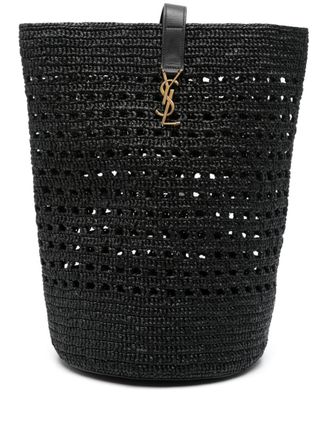 Saint Laurent woven raffia bucket bag - Black