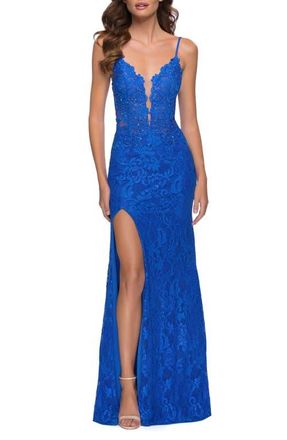 La Femme Stretch Lace Gown in Royal Blue at Nordstrom, Size 12