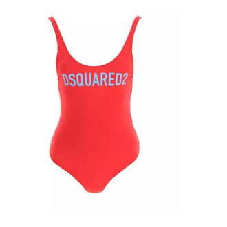 Dsquared2 Swimsuits, female, Red, 2XS, Red one-piece swimsuit with blue logo