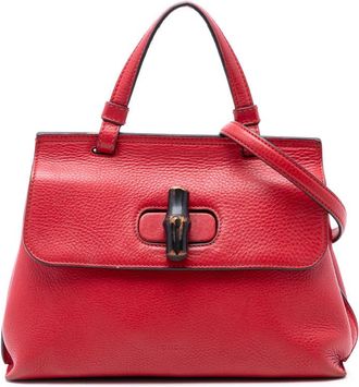 Gucci Pre-owned Gucci Small Calfskin Bamboo Daily Satchel Ladies G28JXSLG3ZAY48LO