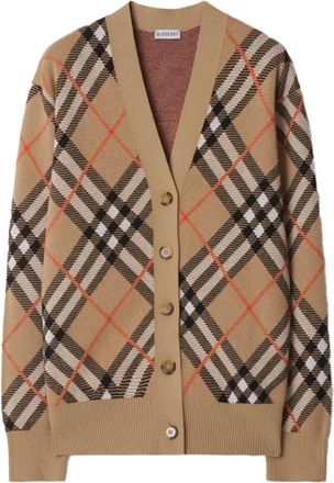 Burberry Cardigans, female, Multicolor, M, Check Cardigan in Sand