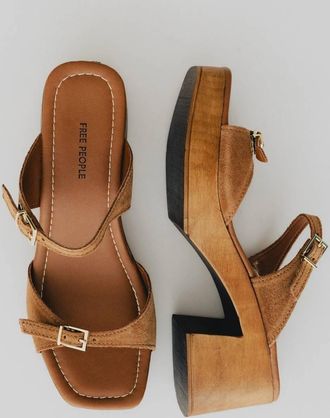 Free People Womens Beck Buckle Clog In Cognac Suade