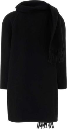 Balenciaga Oversized Wollen Jas met Ge&iuml;ntegreerde Sjaal - Dames - Mantel - Zwart - XS - Wol - Jassen