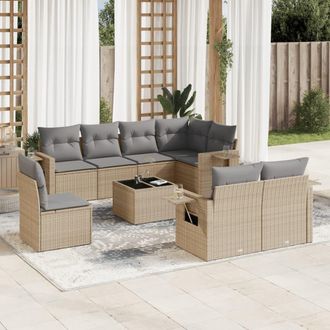 vidaXL Set De Sof&aacute;s De Jard&iacute;n 9 Pzas Con Cojines Rat&aacute;n Sint&eacute;tico Beige Vidaxl