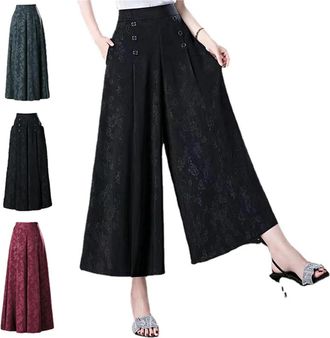 Generic Ice Silk Palazzo Pants Cool & Comfy Palazzo Pants, High Waist Floral Beach Trousers for Women,Print High Waist Cropped Trousers (Black,4XL)