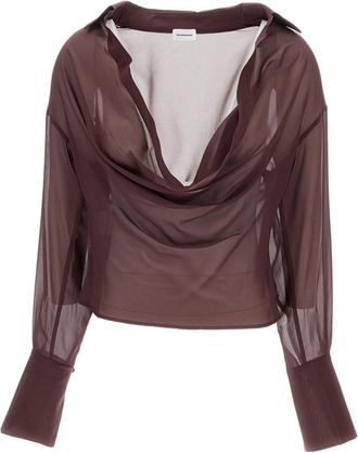 Andamane Sheer Silk Blend Blouse with Deep V-Neckline and Tailored Darts