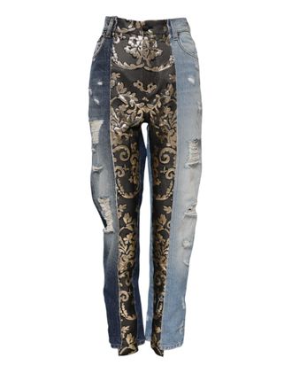 Dolce & Gabbana Womens Multicolor Patchwork Tapered Denim Jeans Clothing