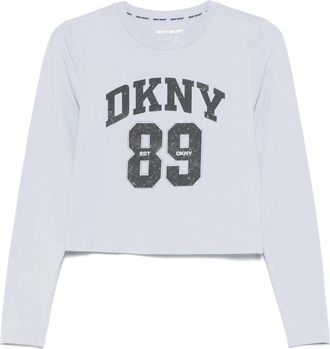 DKNY logo-print T-shirt - women - Cotton/Elastane - L - Blue