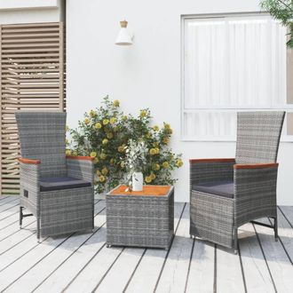 vidaXL Juego Muebles Jard&iacute;n 3 Pzas Madera Acacia Rat&aacute;n Sint&eacute;tico Gris Vidaxl
