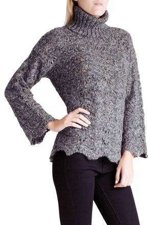 Kensie Twisted Fuzzy Yarn Long Sleeve Turtleneck Sweater In Grey
