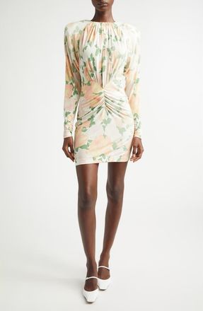 Stella McCartney Peony Print Long Sleeve Minidress in Ivory/Pink/Green at Nordstrom, Size 10 Us