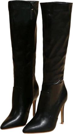 Generic Women Knee High Pu Leather Boots Pointed Toe Thin Heel Side Zipper Spring Casual Outdoor Long Boot