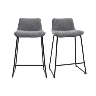 Miliboo Miliboo - Set De 2 Taburetes De Cocina Efecto Aterciopelado Texturizado Gris Y Metal 65 Cm Boost