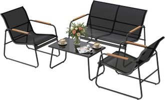 Woltu Woltu Conjunto De Muebles De Exterior De 4 Piezas, Mesa De Centro Para Patio, Conjunto De Conversaci&oacute;n, Sillas De Jard&iacute;n Para Porche, Balc&oacute;n, Jard&iacute;n Y