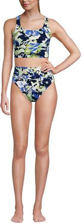 Lands End Tugless Tankini Top and High Waisted Bottom Swimsuit Set in Deep Sea Navy Multi Floral at Nordstrom, Size Xx-Small