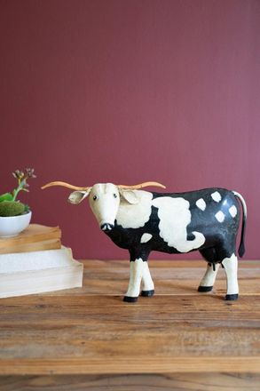 Kalalou Painted Metal Black And White Steer