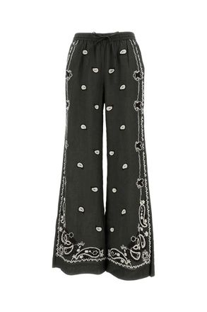 P.A.R.O.S.H. Embroidered Linen Trousers With Wide Leg