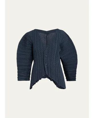 Issey Miyake Unfurling Pleats Sculptural V-Neck Cardigan