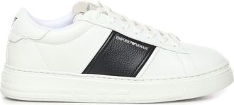 Emporio Armani Leather Sneaker With Contrasting Band