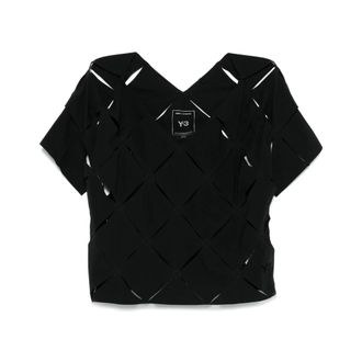 Yohji Yamamoto T-Shirts, female, Black, Size: XS Geometric Panelled V-Neck Top