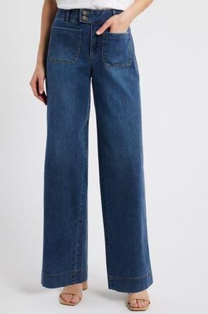 Wit & Wisdom Patch Pocket High Waist Wide Leg Jeans in Blue at Nordstrom Rack, Size 16