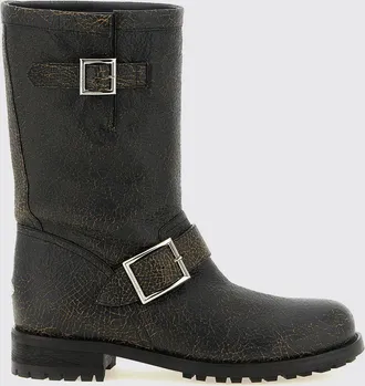 Jimmy Choo London Stivali biker in pelle crackl&egrave; con fibbie e suola dentellata