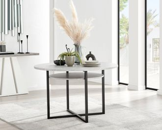 Furniturebox Adley Round 120cm Dining Table With Storage Shelf in Grey