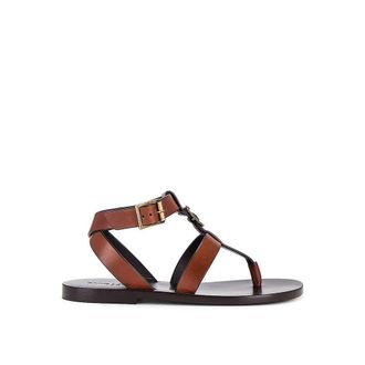 Saint Laurent Brown Calfskin Flip-Flop Womens Sandals