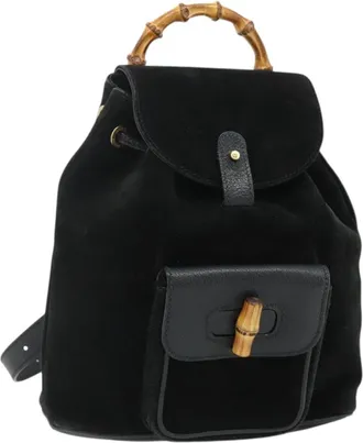 Gucci Gucci Bamboo Daim Black Suede Backpack Bag (Pre-Owned)
