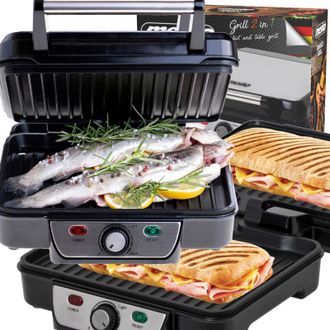 Mesko Ms 3050 Parrilla El&eacute;ctrica, Plancha Cocina Doble, Contact Grill Apertura 180&ordm; Sandwichera Antiadherente 2500w Negro - Mesko