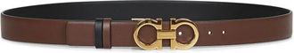 Ferragamo Omkeerbare Leren Riem met Dubbele Gesp - Dames - Riemen - Bruin - 80 CM - Leer - Accessoires