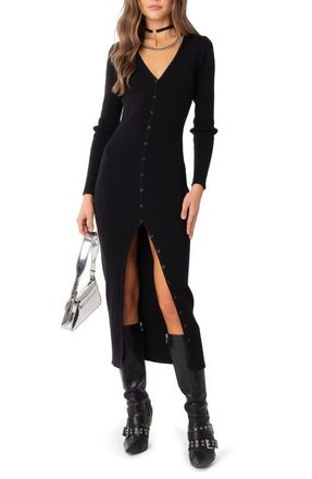 Edikted Jazlyn Long Sleeve Rib Sweater Dress in Black at Nordstrom, Size X-Small
