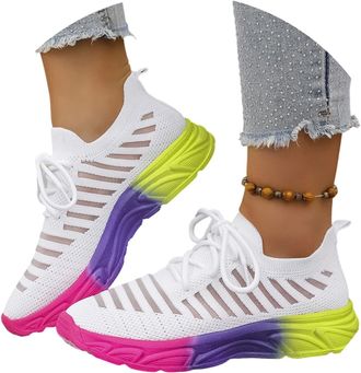 Generic Womens Sneakers Breathable Mesh Platform Running Shoes for Daily Casual Wear - Lightweight Comfortable Athletic Walking Shoes for Everyday Use (White,