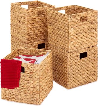 Best Choice Products 10.5x10.5in Hyacinth Storage Baskets, Set of 5 Multipurpose Collapsible Organizers