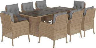 vidaXL Set Comedor De Jard&iacute;n 9 Pzas Con Cojines Rat&aacute;n Sint&eacute;tico Beige Vidaxl