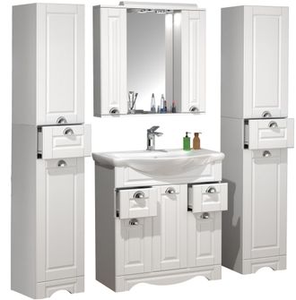 ebuy24 Ebuy24 - Vcm 5pcs Lavabo Ancho 75 Cm Muebles De Ba&ntilde;o Conjunto Lavabo Espejo Gabinete Alto Gabinete Casa Rural Caj&oacute;n Casalo Xl (blanco)