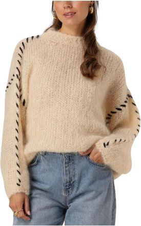 Americandreams Catia Mohair Stitch Pullover - Dames - Ronde hals truien - Beige - L/Xl - Wol - Truien & Vesten