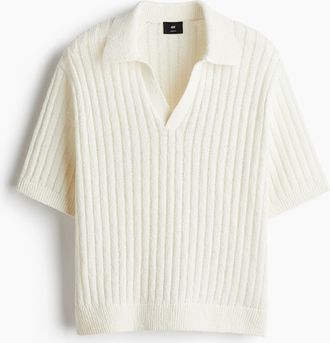H&M Rippstrick-Poloshirt in Loose Fit - Weiss