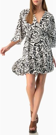 Ivonne Swirl Botanical Print 3/4 Sleeve Fit-and-flare Mini Dress in White at Nordstrom, Size 10