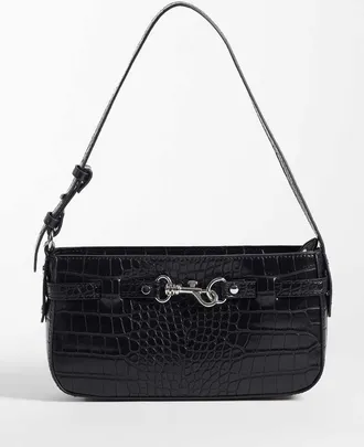 Abercrombie & Fitch Borsa a spalla Y2K nera effetto coccodrillo con dettagli in metallo-Marrone